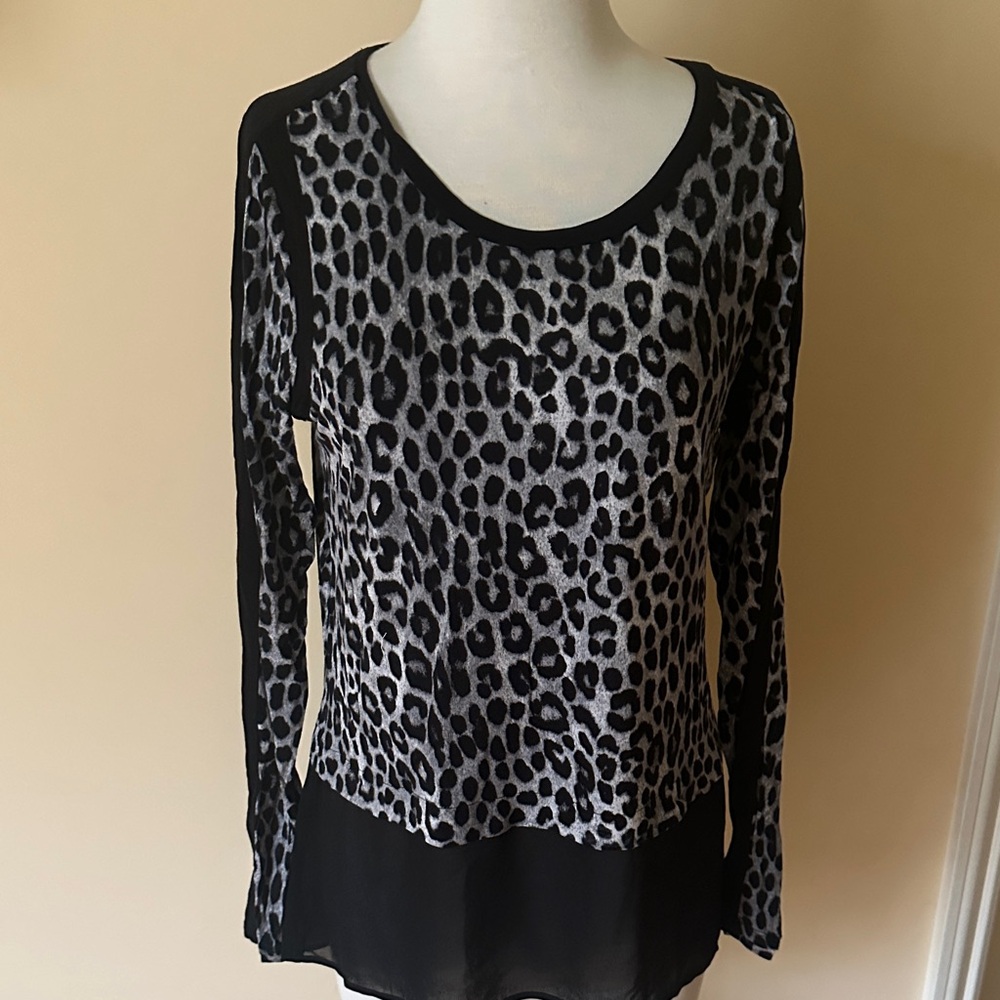 MICHAEL Michael Kors Black and Gray Animal Print Long Sleeve Top